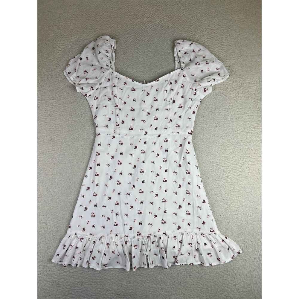 Melloday White Floral Puff‎ Sleeve Ruffle Hem Mini Sundress CND183302-TY Medium